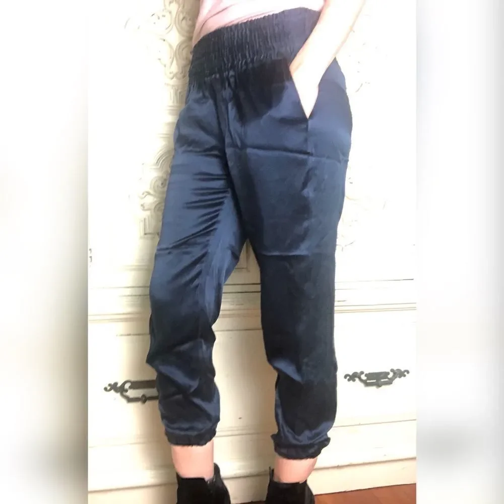 PAIGE dark blue silk jogger pants